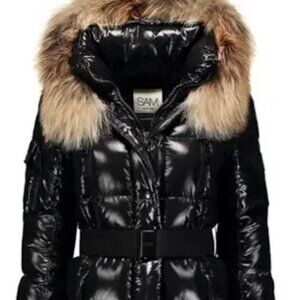 SAM. Shiny Fur Hood and Fur Collar Down Coat